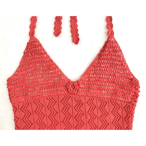SHINE NEW YORK Orange Sequined Crochet Halter - Picture 6 of 6